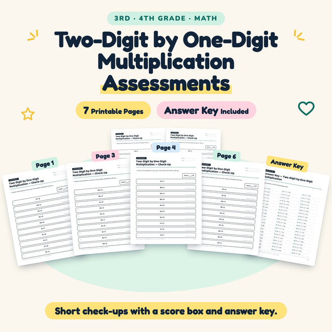 7 Two-Digit by One-Digit Multiplication Assessments — cover
