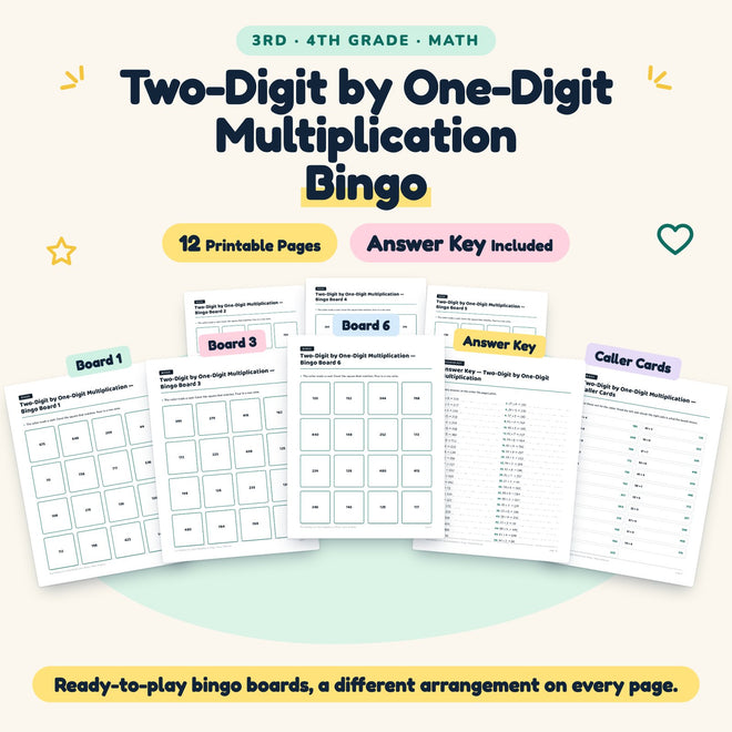 12 Two-Digit by One-Digit Multiplication Bingo — cover