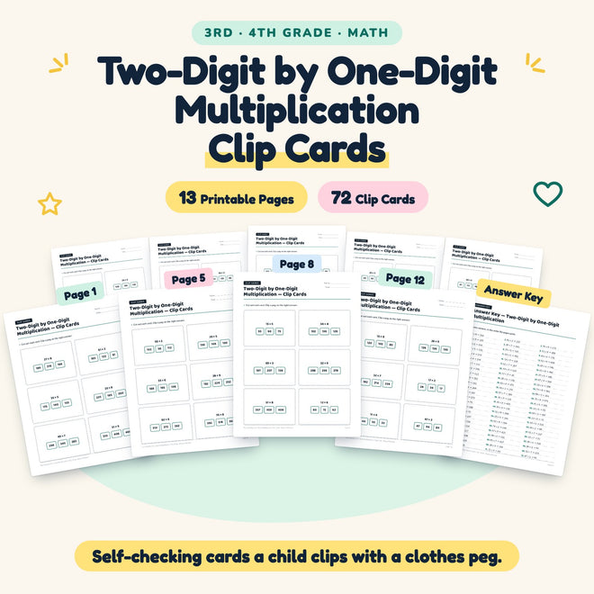 72 Two-Digit by One-Digit Multiplication Clip Cards — cover