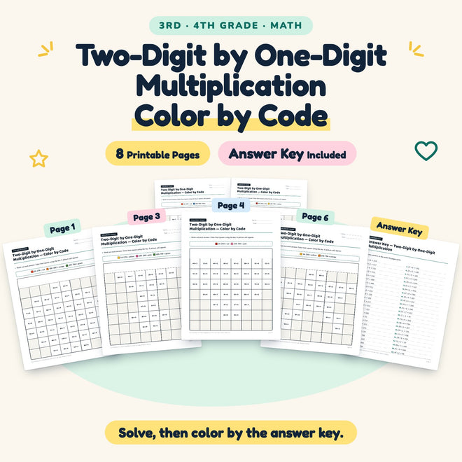 8 Two-Digit by One-Digit Multiplication Color by Code — cover