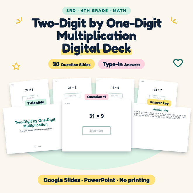 30 Question Two-Digit by One-Digit Multiplication Digital Deck — cover