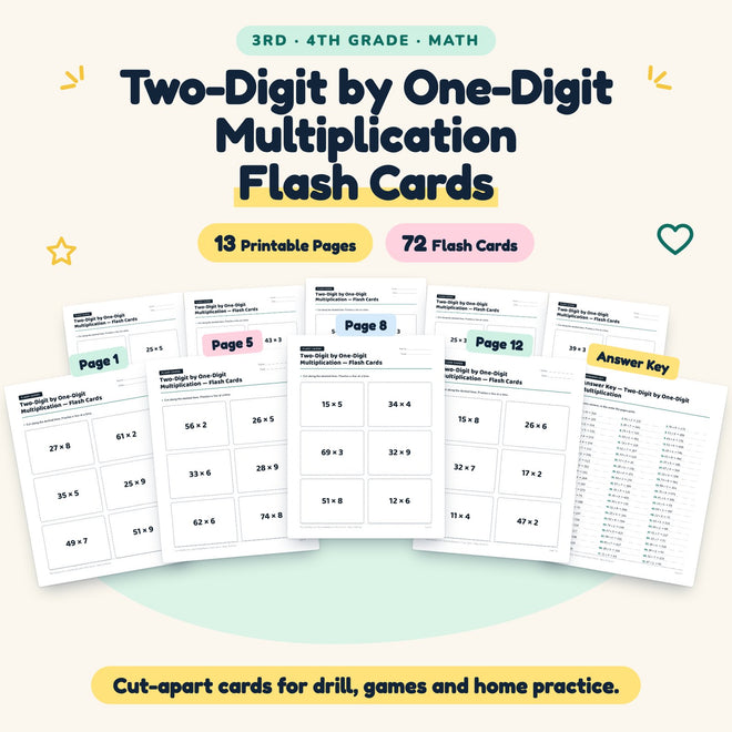 72 Two-Digit by One-Digit Multiplication Flash Cards — cover