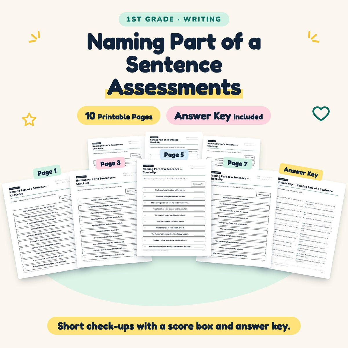 Naming Part of a Sentence Assessments | 1st Grade (5 Pages) — cover