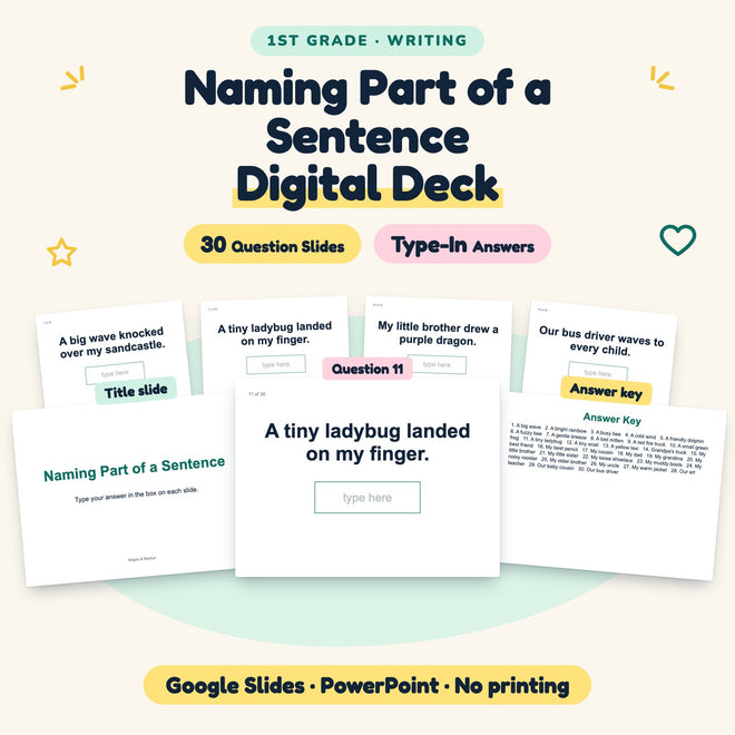Naming Part of a Sentence Digital Activity | 1st Grade — cover