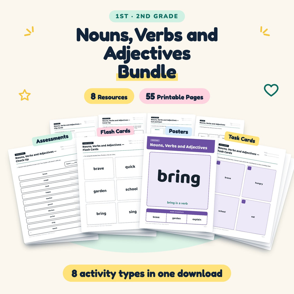 55 Page Nouns, Verbs and Adjectives Bundle — cover
