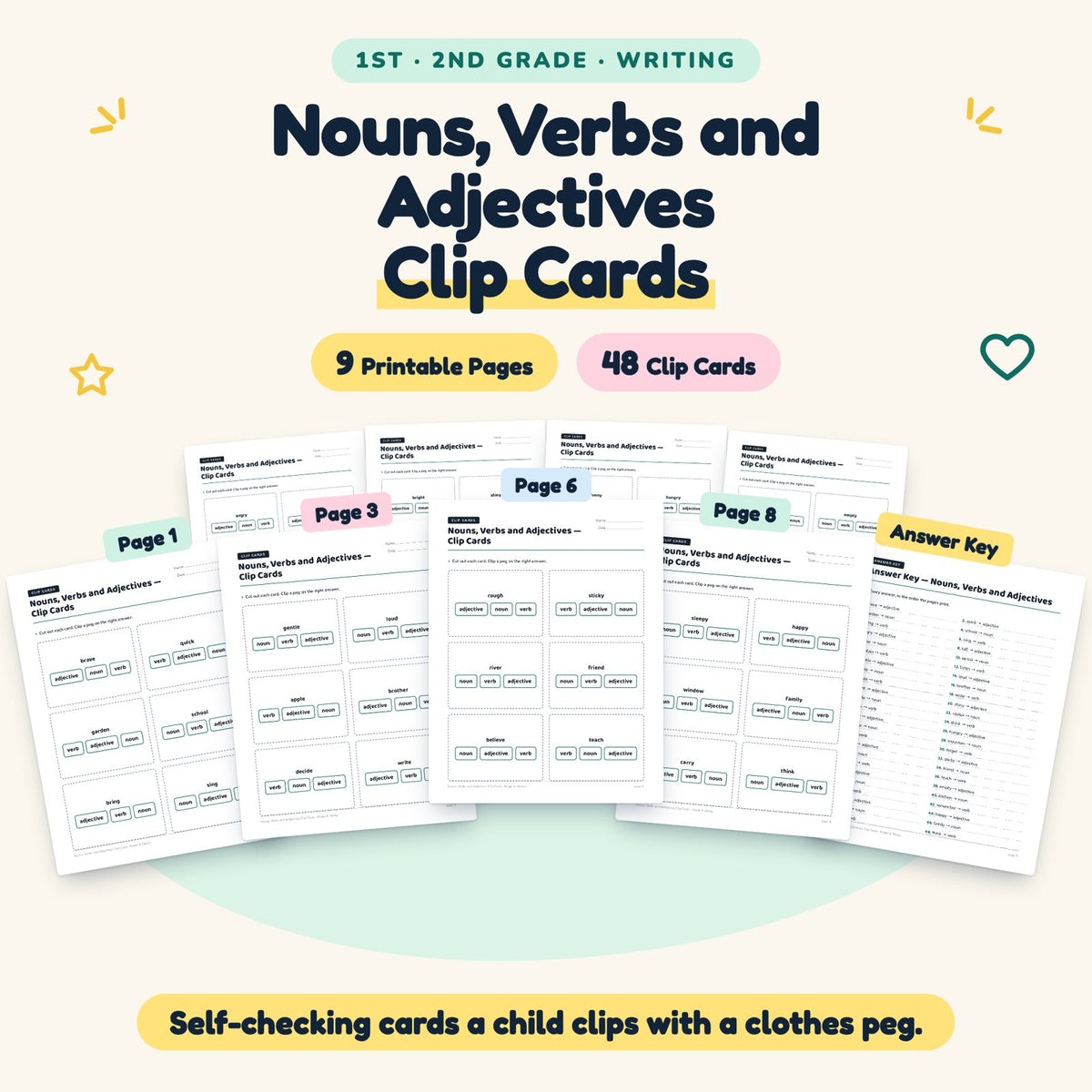 48 Nouns, Verbs and Adjectives Clip Cards — cover