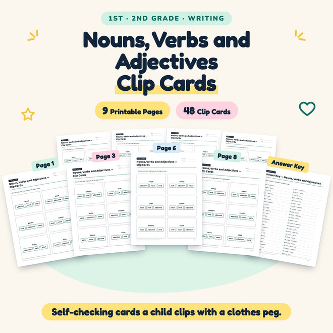 48 Nouns, Verbs and Adjectives Clip Cards — cover