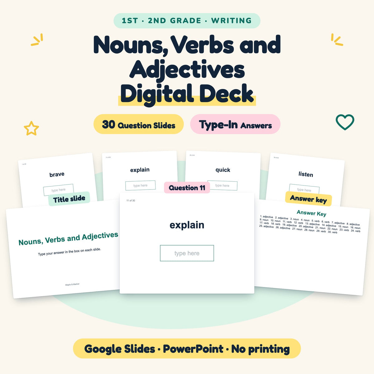 30 Question Nouns, Verbs and Adjectives Digital Deck — cover