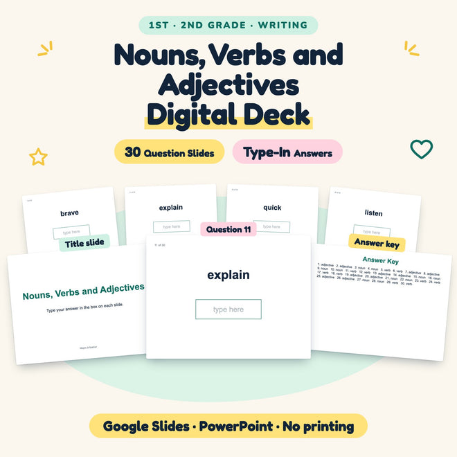 30 Question Nouns, Verbs and Adjectives Digital Deck — cover