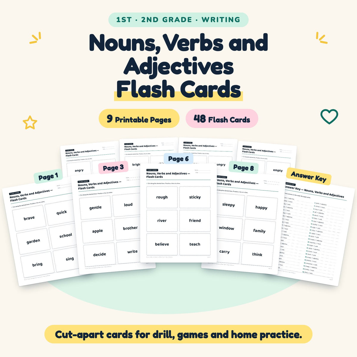 48 Nouns, Verbs and Adjectives Flash Cards — cover