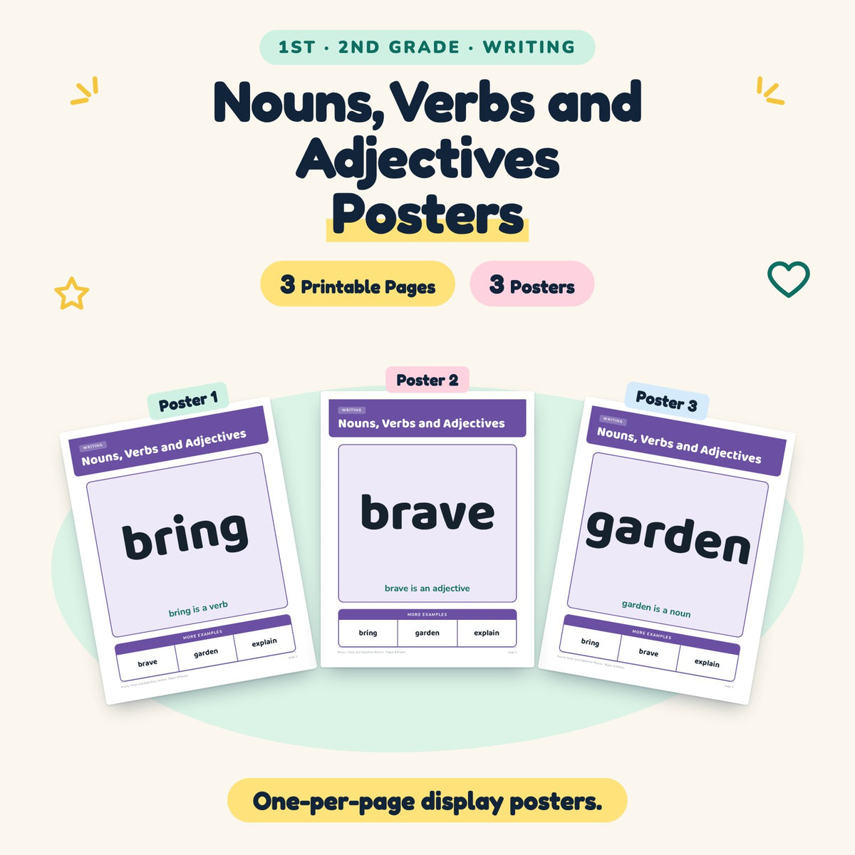 3 Nouns, Verbs and Adjectives Posters — cover