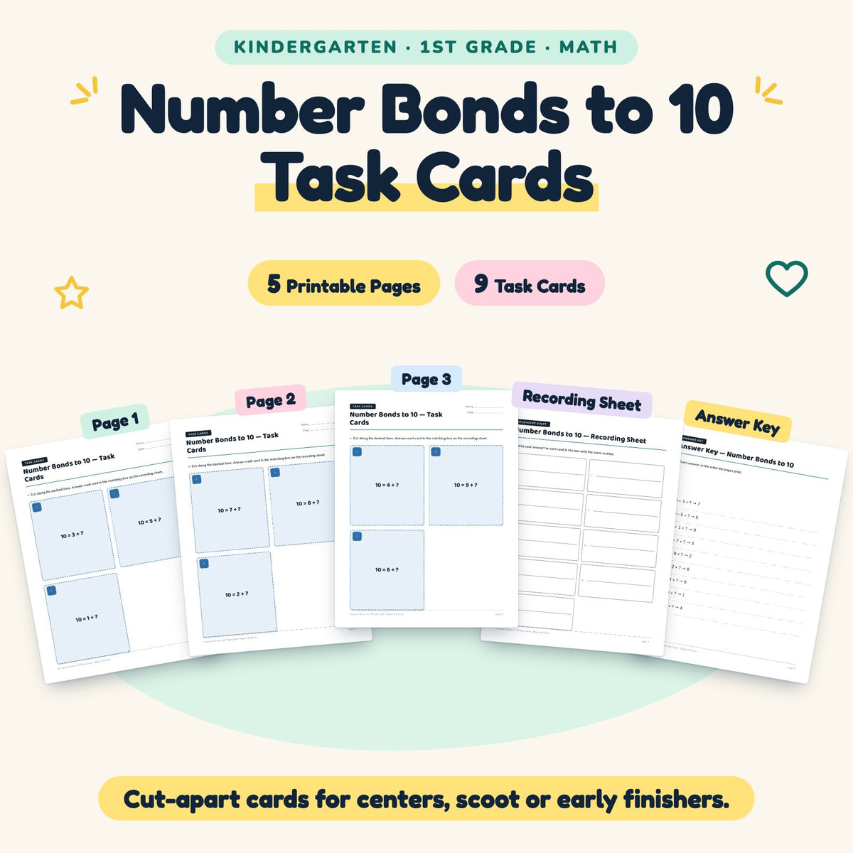 9 Number Bonds to 10 Task Cards — cover