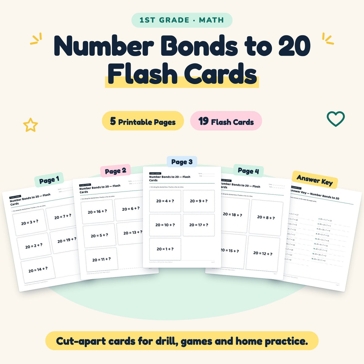 19 Number Bonds to 20 Flash Cards — cover