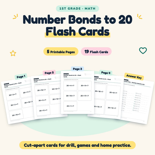 Number Bonds to 20 Flash Cards | 1st Grade Math (19 Cards) — cover