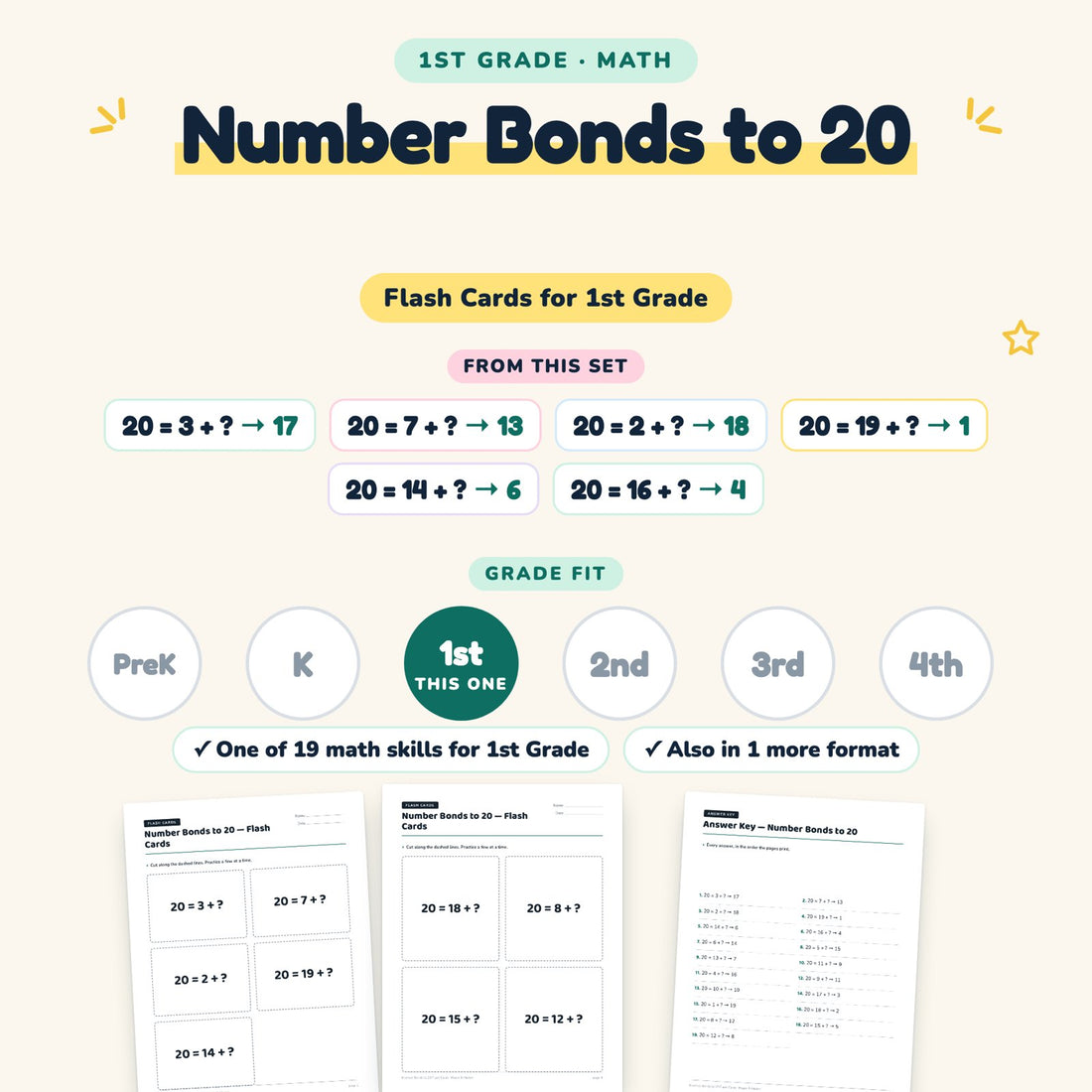 Number Bonds to 20: skill and grade fit