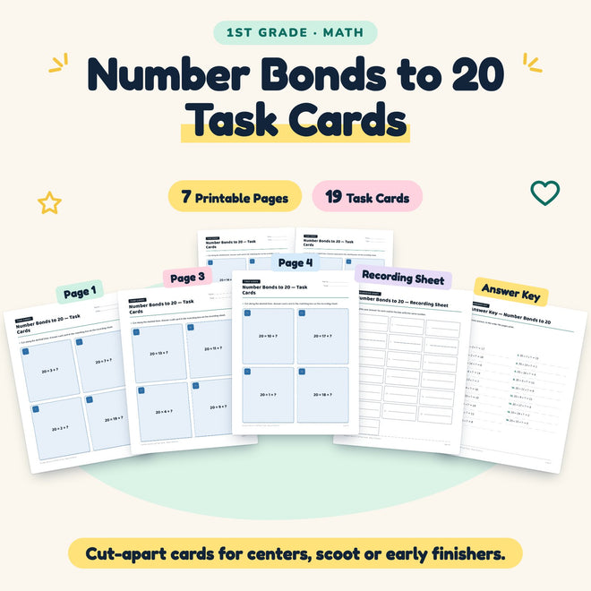19 Number Bonds to 20 Task Cards — cover