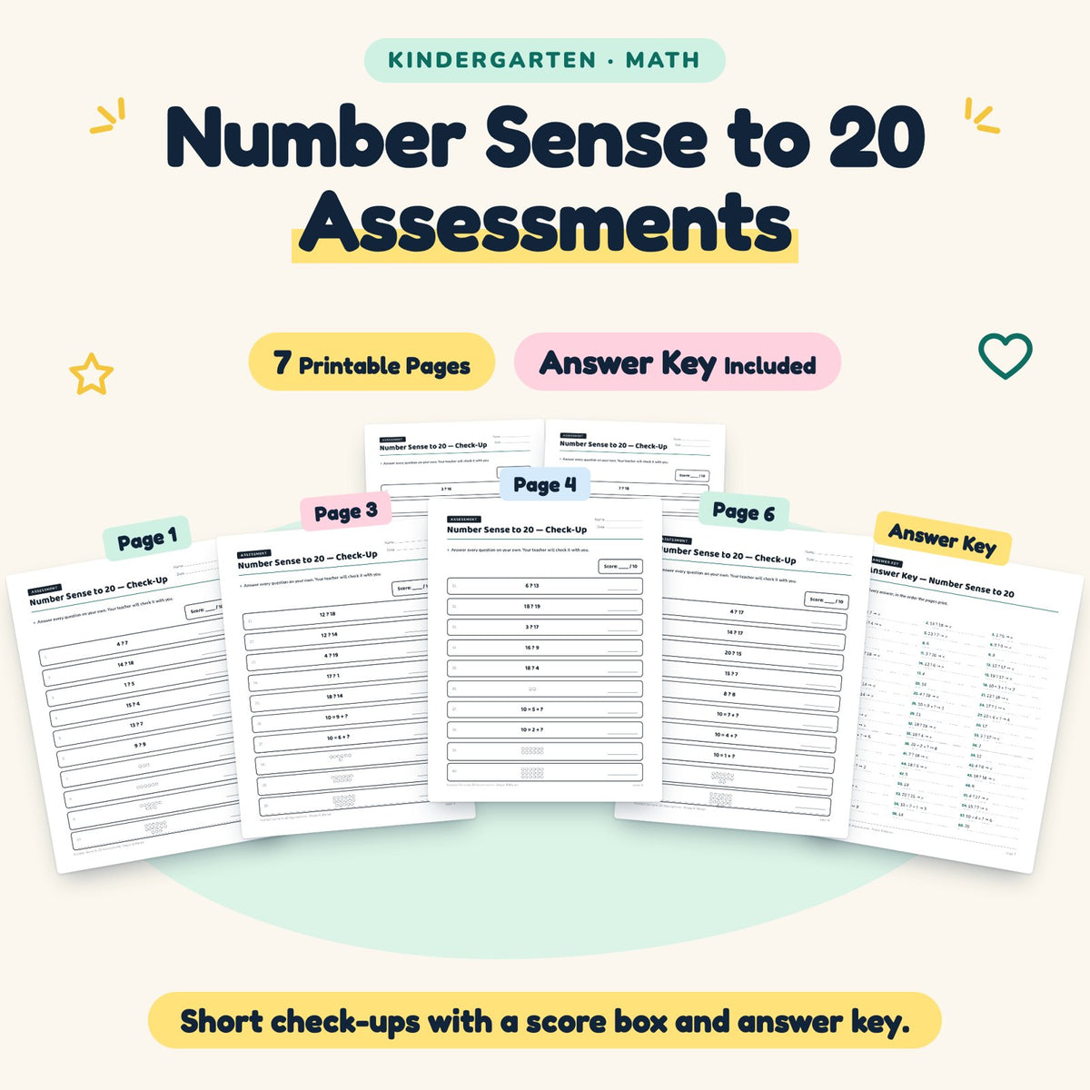 7 Number Sense to 20 Assessments — cover