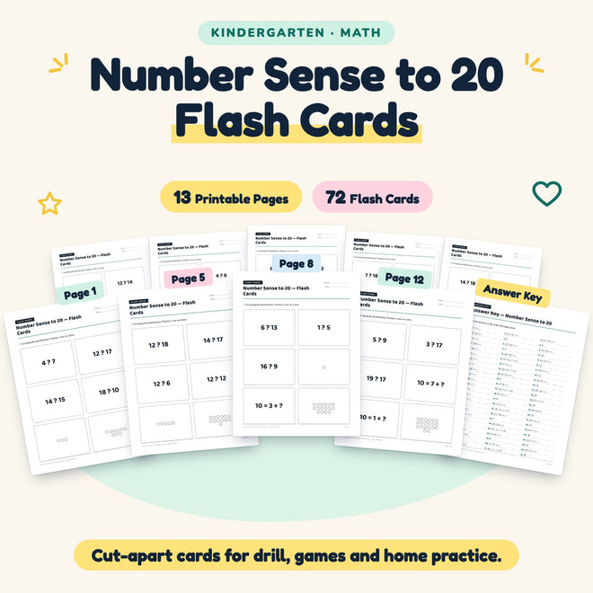 Number Sense to 20 Flash Cards | Kindergarten (72 Cards) — cover