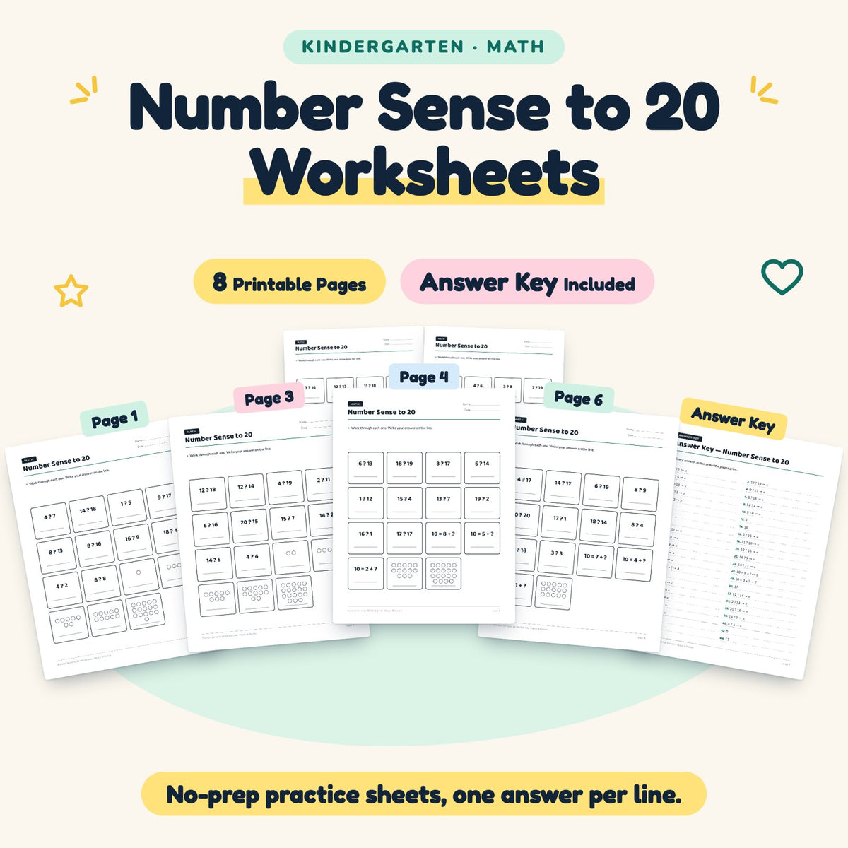 8 Number Sense to 20 Worksheets — cover