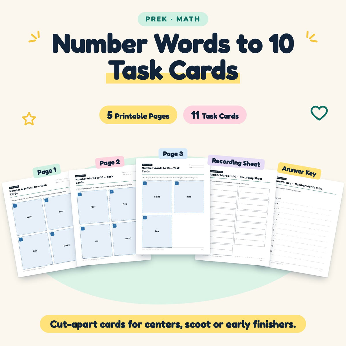 11 Number Words to 10 Task Cards — cover
