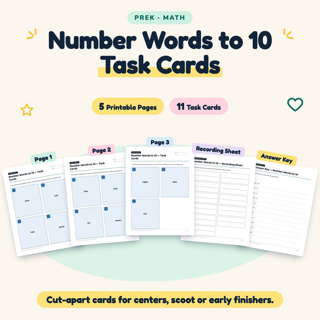 11 Number Words to 10 Task Cards — cover