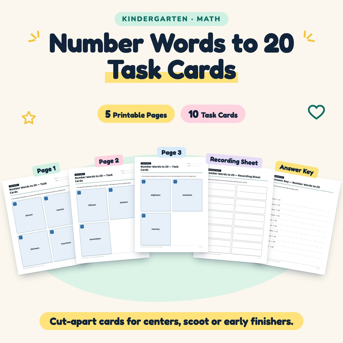 10 Number Words to 20 Task Cards — cover