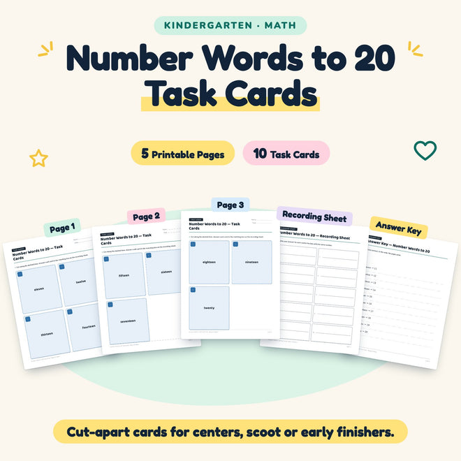 10 Number Words to 20 Task Cards — cover