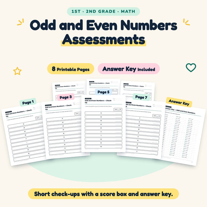 Odd and Even Numbers Assessments | 1st–2nd Grade (5 Pages) — cover