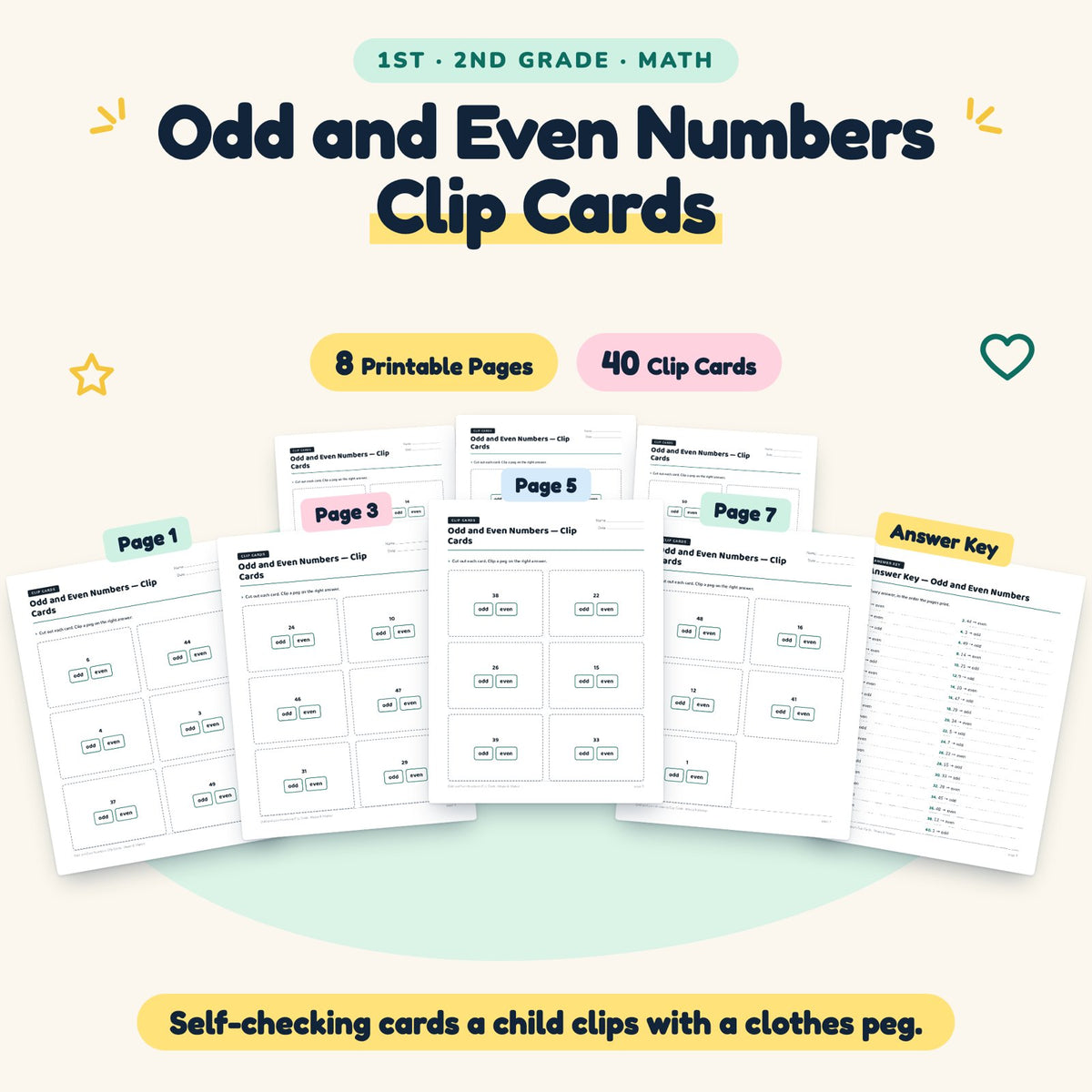 40 Odd and Even Numbers Clip Cards — cover