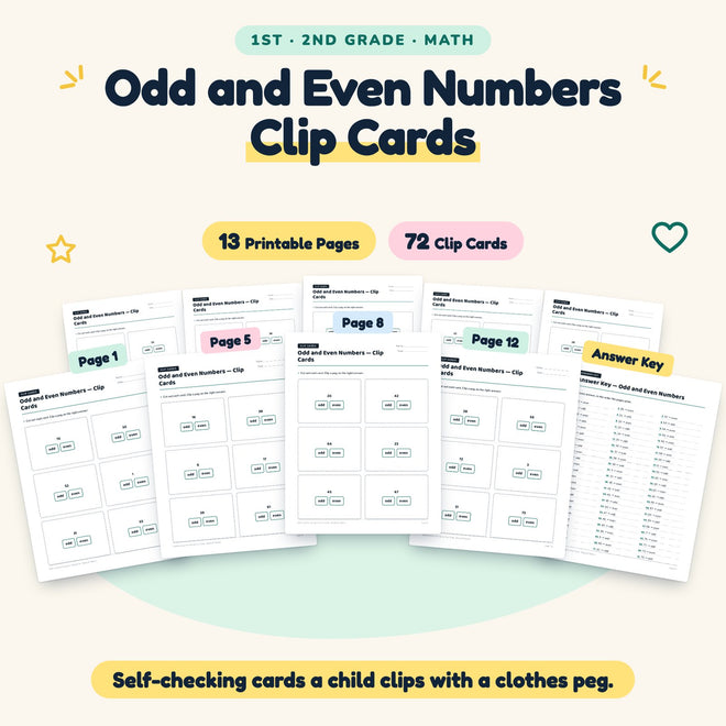 Odd and Even Numbers Clip Cards | 1st–2nd Grade (40 Cards) — cover