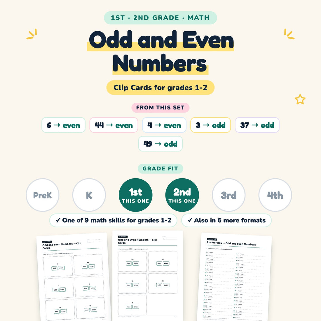 Odd and Even Numbers: skill and grade fit