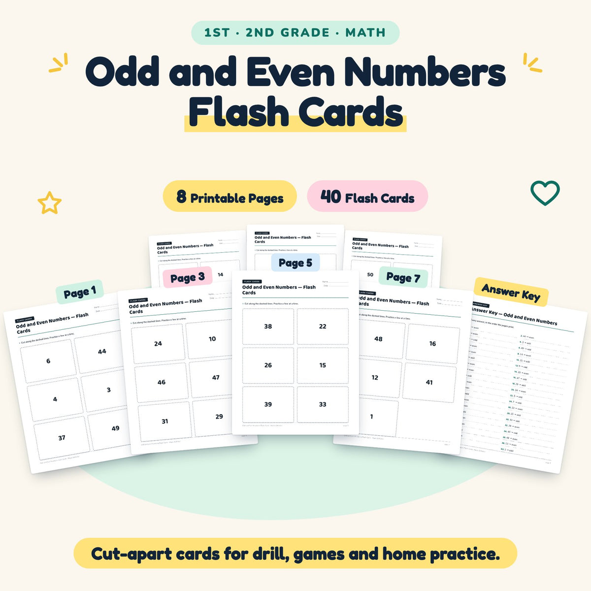 40 Odd and Even Numbers Flash Cards — cover