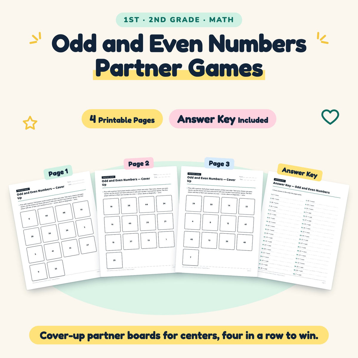 4 Odd and Even Numbers Partner Games — cover