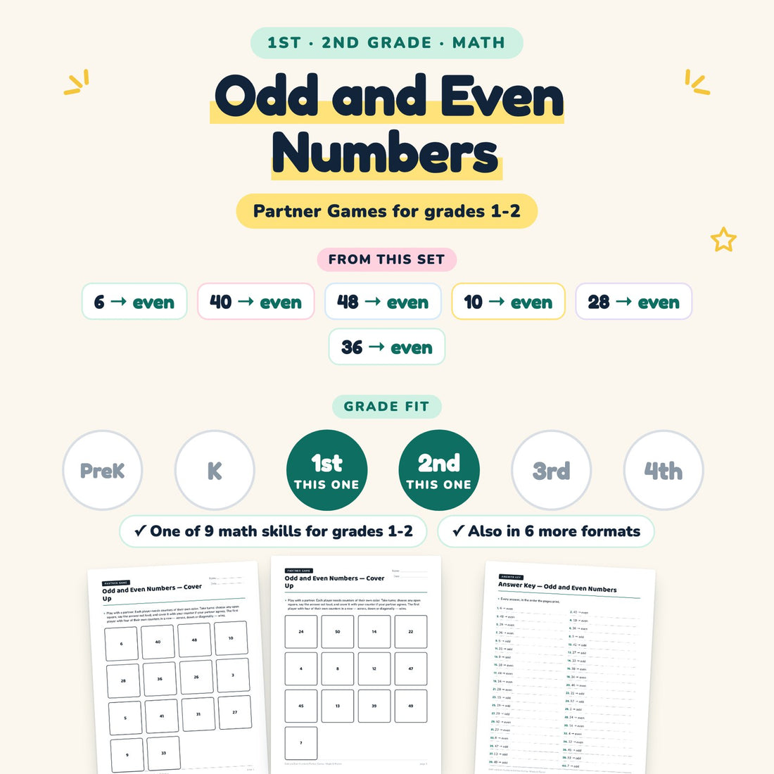 Odd and Even Numbers: skill and grade fit