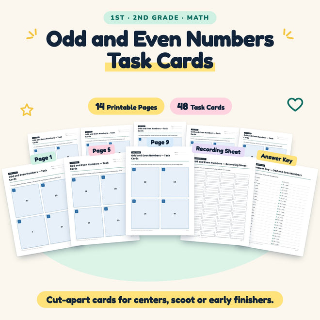 Odd and Even Numbers Task Cards | 1st–2nd Grade (40 Cards) — cover