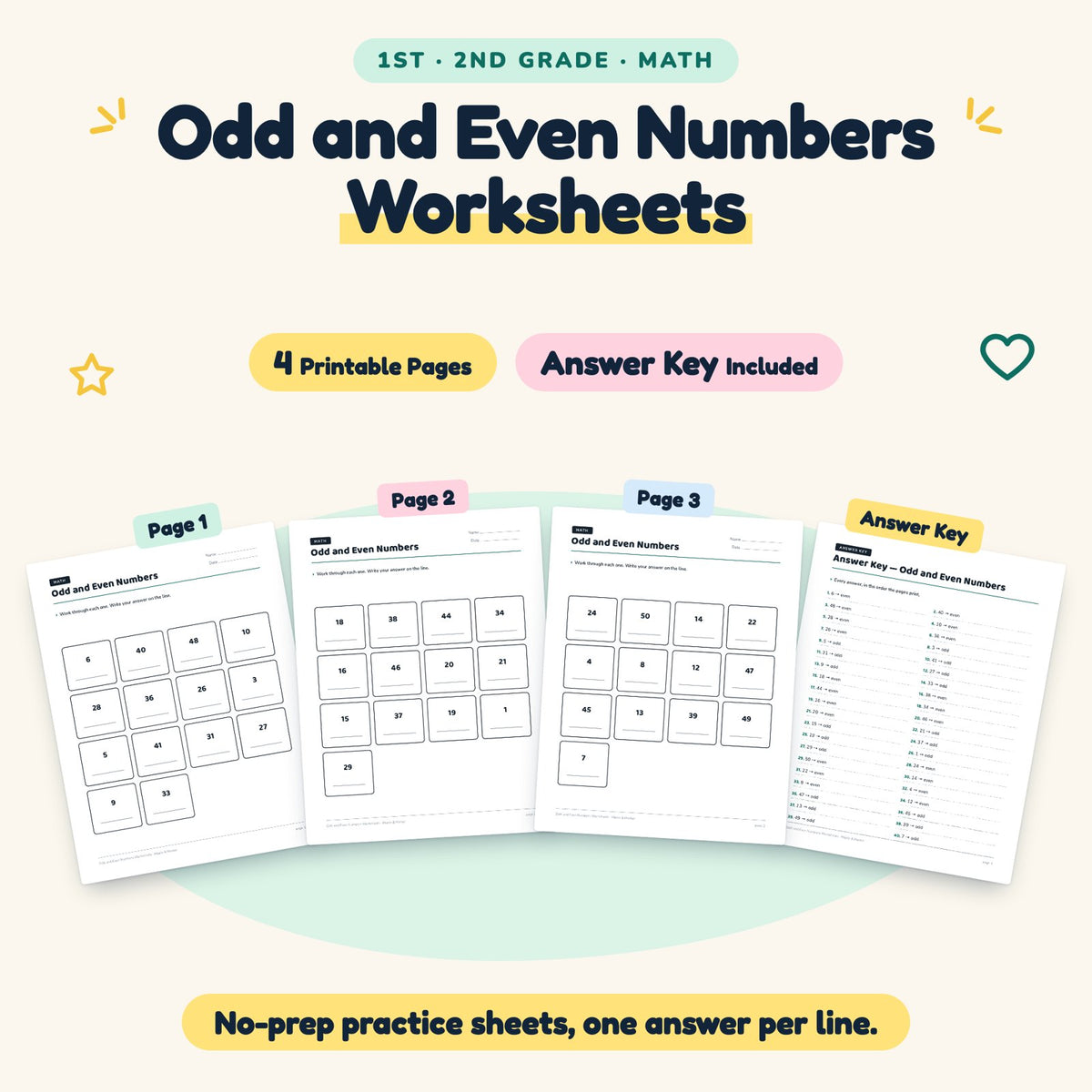 4 Odd and Even Numbers Worksheets — cover