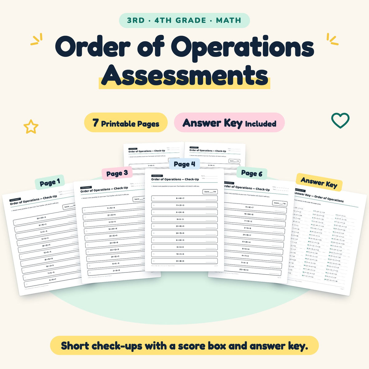 7 Order of Operations Assessments — cover
