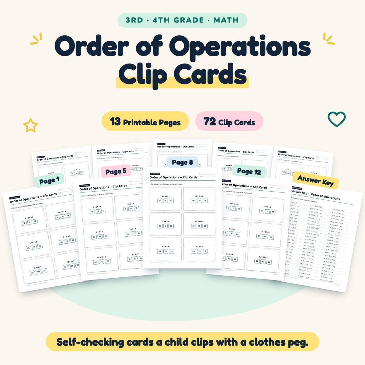 72 Order of Operations Clip Cards — cover