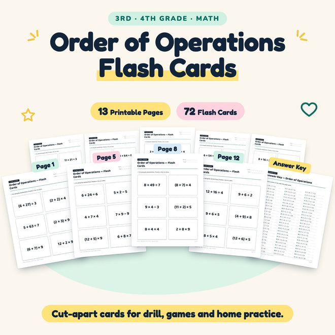 72 Order of Operations Flash Cards — cover