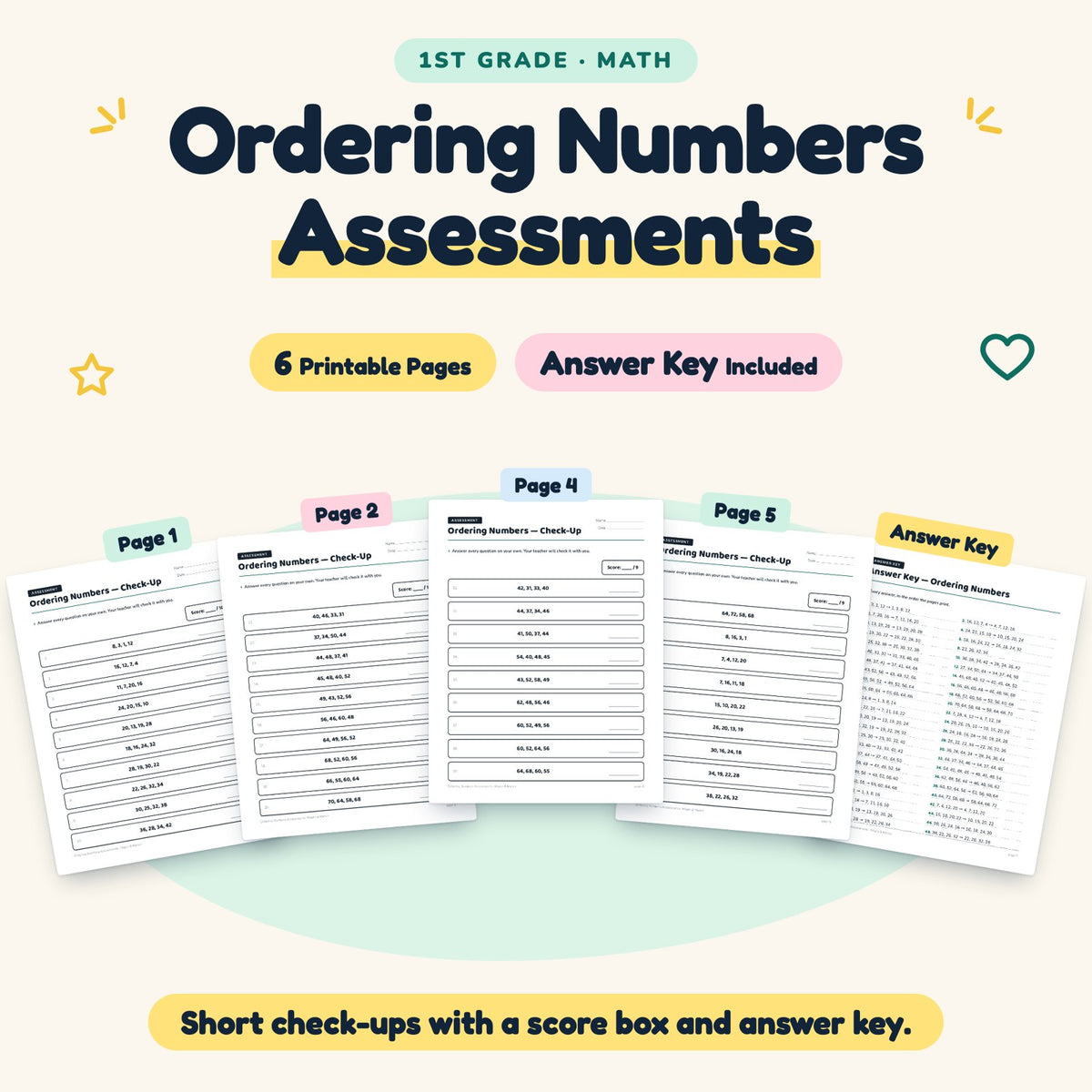 6 Ordering Numbers Assessments — cover
