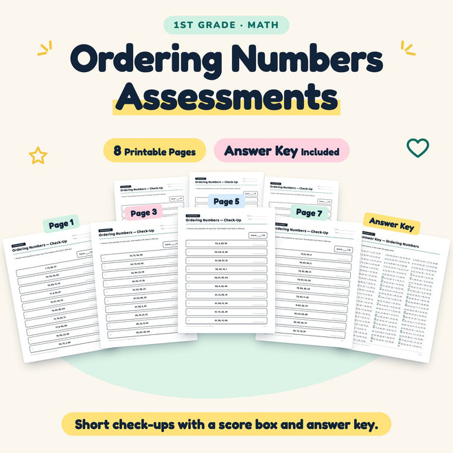 Ordering Numbers Assessments | 1st Grade Math (6 Pages) — cover