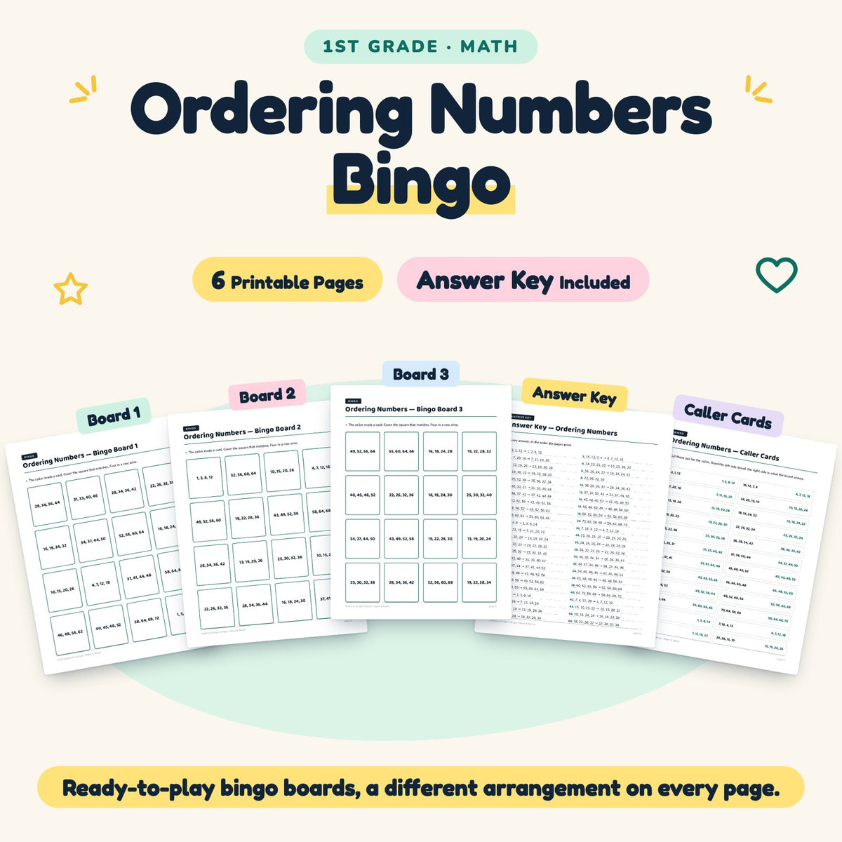6 Ordering Numbers Bingo — cover