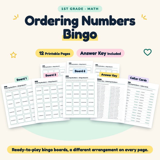 Ordering Numbers Bingo | 1st Grade Math (6 Pages) — cover