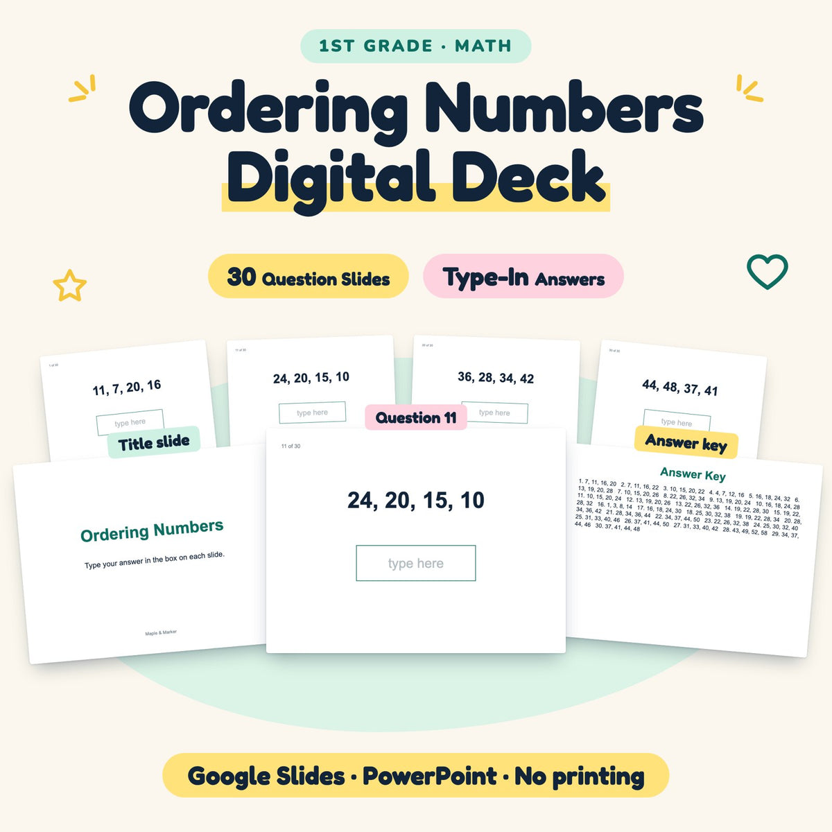 30 Question Ordering Numbers Digital Deck — cover