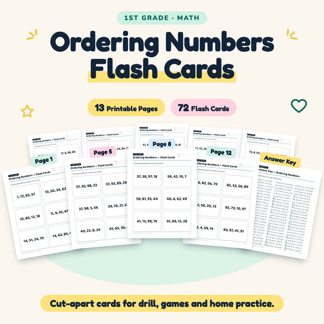 Ordering Numbers Flash Cards | 1st Grade Math (48 Cards) — cover