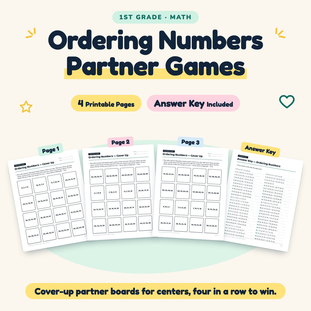 4 Ordering Numbers Partner Games — cover