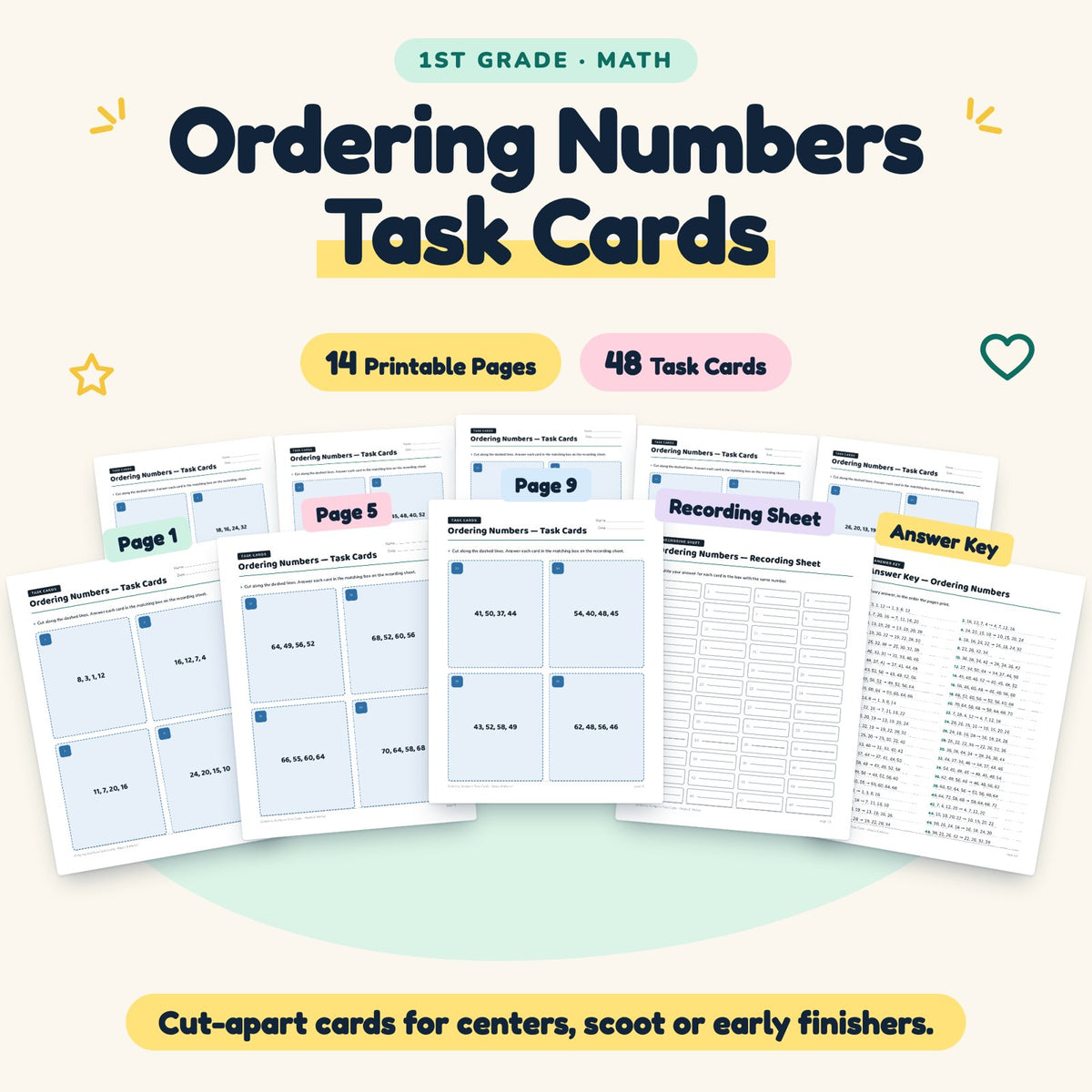 48 Ordering Numbers Task Cards — cover