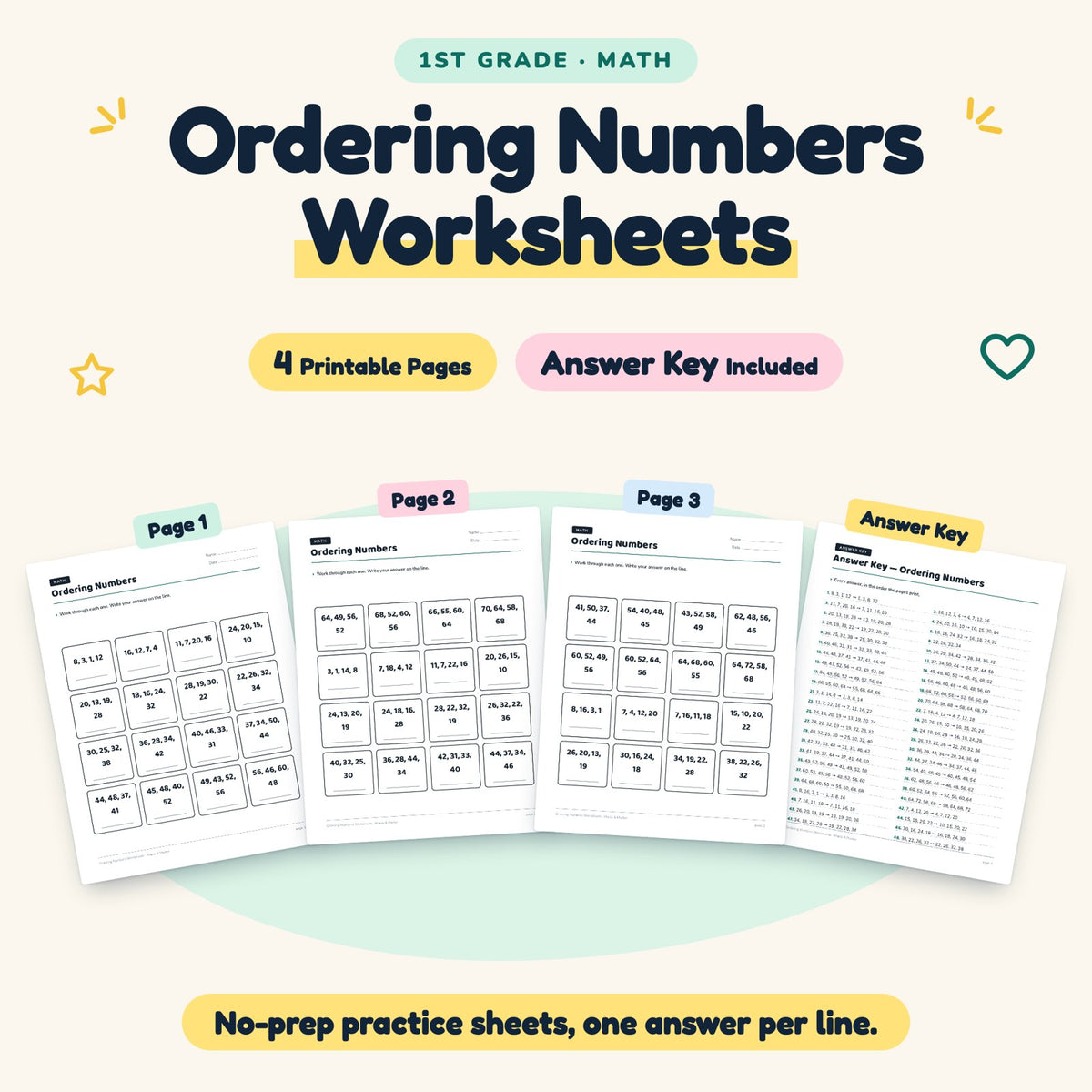 4 Ordering Numbers Worksheets — cover