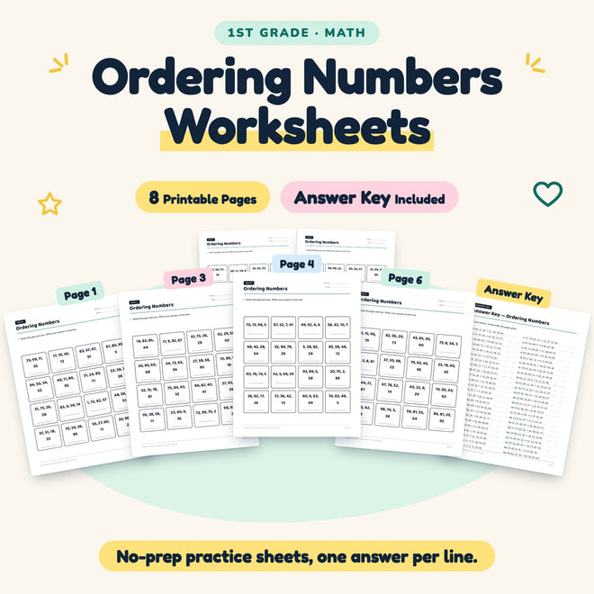 Ordering Numbers Worksheets | 1st Grade Math (4 Pages) — cover