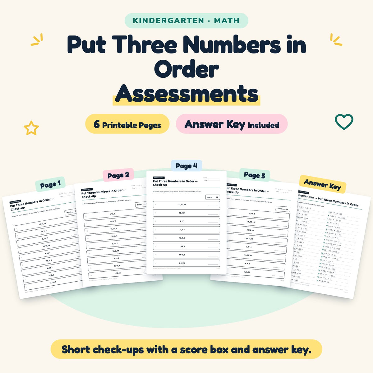 6 Put Three Numbers in Order Assessments — cover